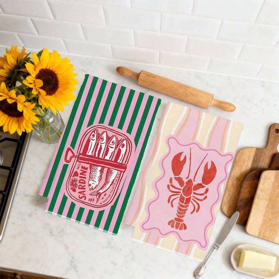 2개, 분홍색과 녹색 줄무늬가 있는 새우와 생선 주방  - Home Cooking Cookbook 리뷰 및 가격